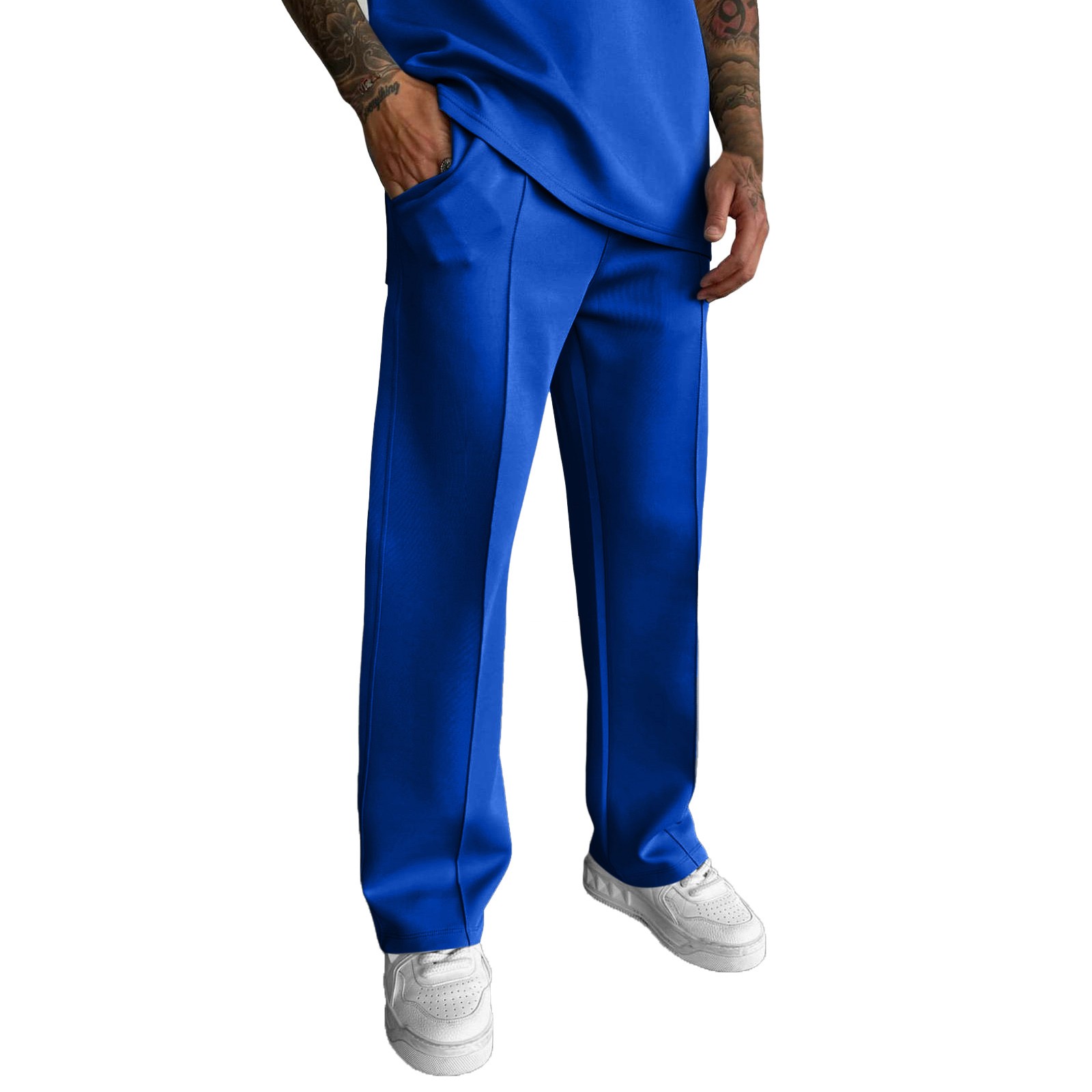 thumbnail image 1 of Pantalones largos lisos para hombre, pantalones deportivos, pantalones informales para la calle: elásticos, cómodos, para todas las estaciones, de poliéster, con cuatro bolsillos., 1 of 6